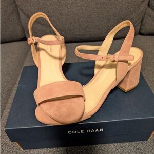 Cole Haan Blush Suede Block Heel Sandals